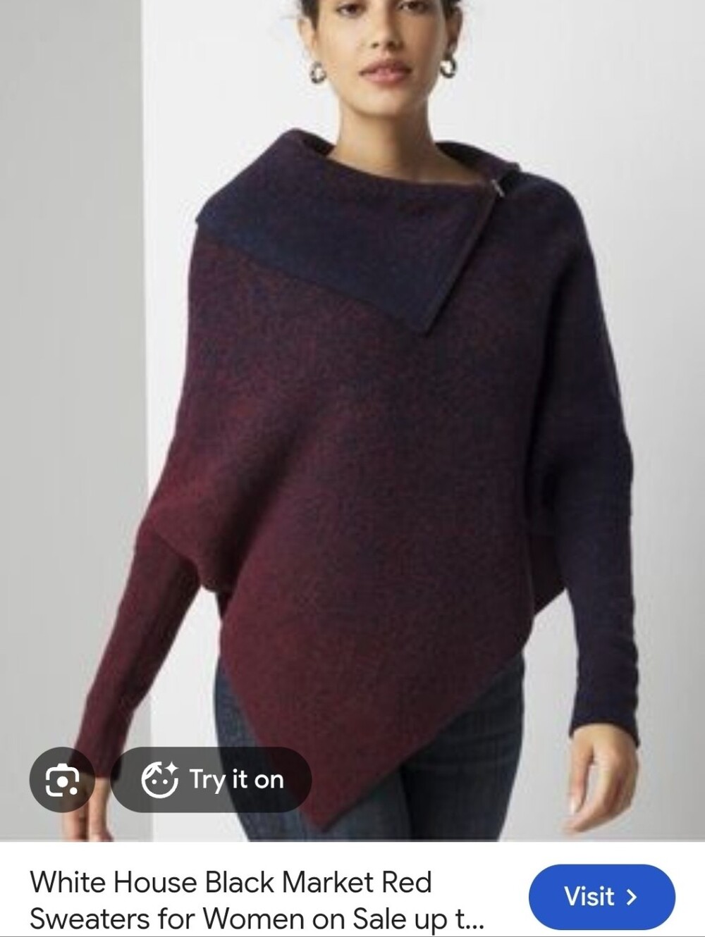 White House Black Market Marled LONG BAT SLEEVES Asymmetric Sweater Poncho  S
